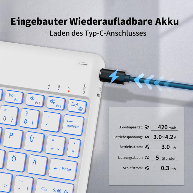 Bluetooth-клавіатура EasyAcc ‎K02, сумісна з iPad Air/iPad Pro/iPad, яскраво-біла (3040)