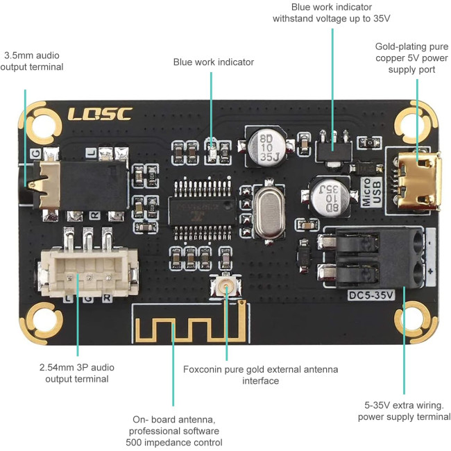 Bluetooth-приймач RUIZHI Модуль плати DC 5V-35V Декодер Аудіо Стерео, Чіп для DIY Навушники (0184)