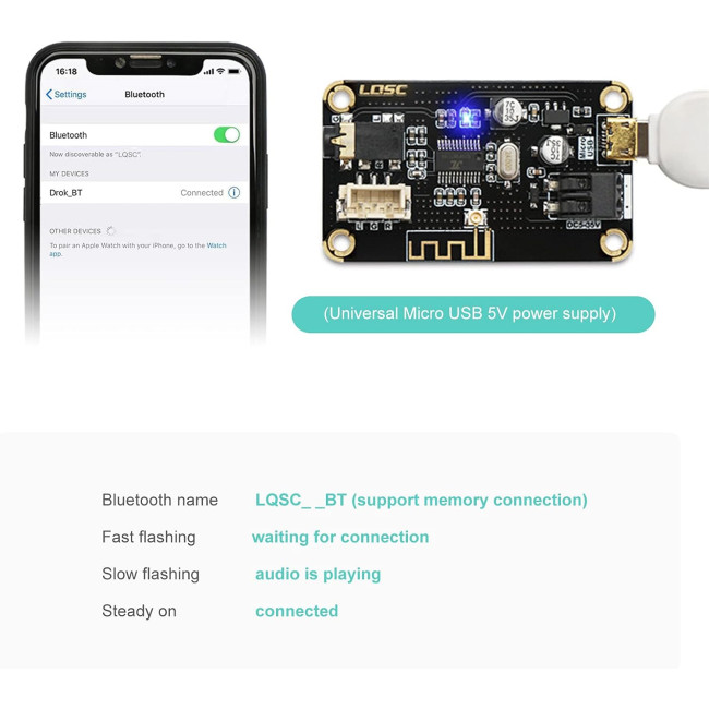 Bluetooth-приймач RUIZHI Модуль плати DC 5V-35V Декодер Аудіо Стерео, Чіп для DIY Навушники (0184)