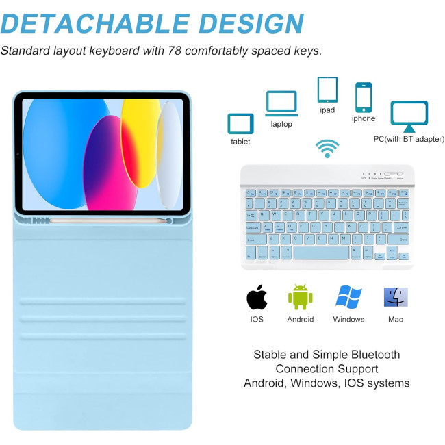 Чехол Besky с клавиатурой для iPad, с держателем для карандашей, синий (2121)