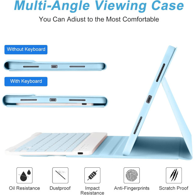 Чехол Besky с клавиатурой для iPad, с держателем для карандашей, синий (2121)