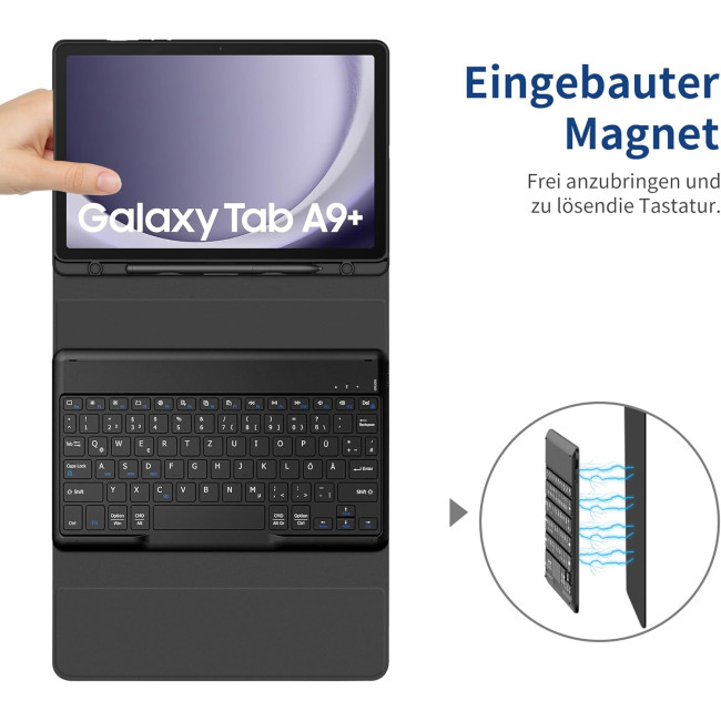 Чохол-клавіатура EasyAcc K02 для Samsung Galaxy Tab А9 Plus 2023 11 дюймів із захисним екраном, з тримачем для олівців, чорний (2033)