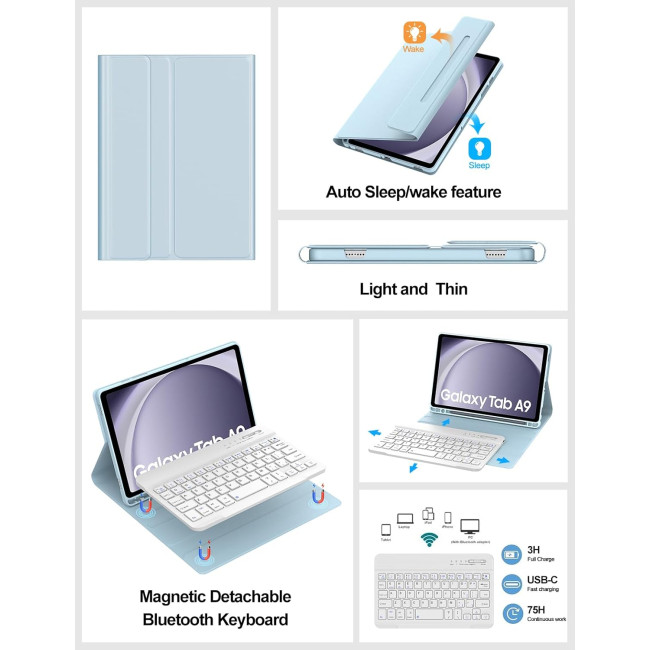 Чохол-клавіатура FOGARI для Samsung Galaxy Tab A9, синій (2154)