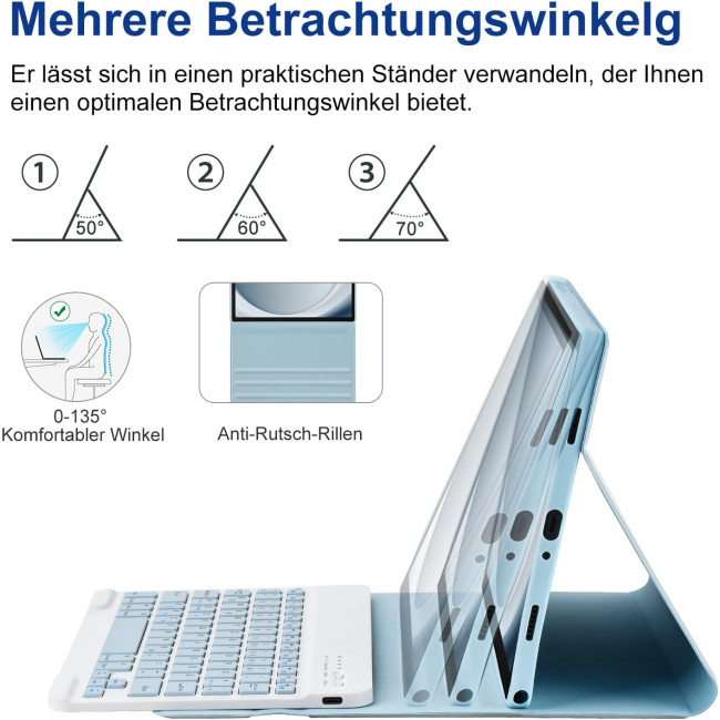 Чехол-клавиатура HOTLIFE для Samsung Galaxy Tab А9+ 11 дюймов 2023 (SM-X210/X215/X216B), светло-голубой (2032)