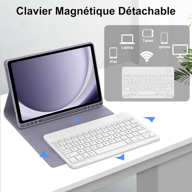 Чохол-клавіатура JADEMALL AZERTY для Galaxy Tab A9+/Tab A9 Plus 2023 11 дюймів, фіолетовий (3091)