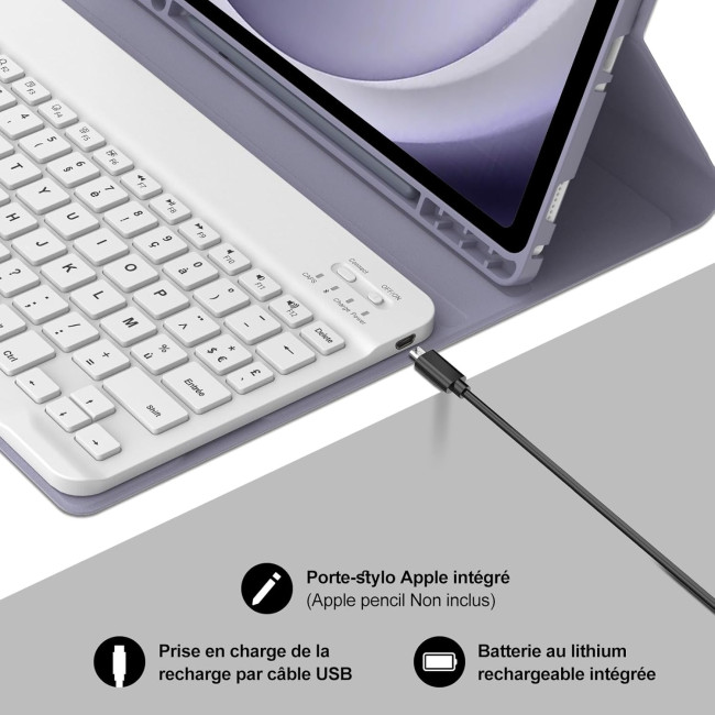 Чохол-клавіатура JADEMALL AZERTY для Galaxy Tab A9+/Tab A9 Plus 2023 11 дюймів, фіолетовий (3091)