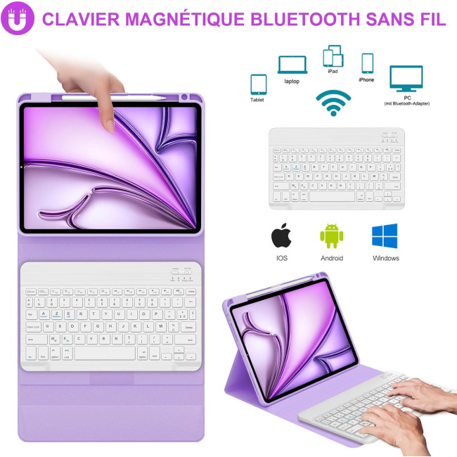 Чохол-клавіатура JADEMALL для iPad Air 11" M3 2025/M2 2024, світло-фіолетовий (3076)