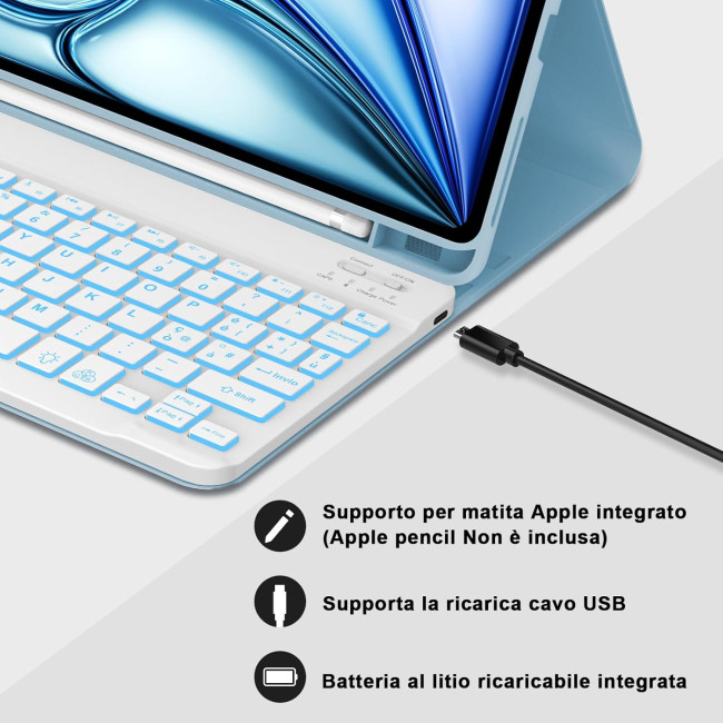 Чохол-клавіатура JADEMALL для iPad Air 11 (M3/M2 2025/2024), небесно-блакитний (3109)