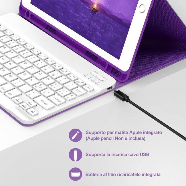 Чохол-клавіатура JADEMALL з тачпадом для iPad 9-го/8-го/7-го покоління 10,2 дюймів, фіолетовий (3095)