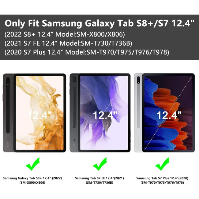 Чохол TQQ ESGWGFFGs7s8PTB1 для Samsung Galaxy Tab S7 FE S8 12.4 дюймів, з тримачем для ручки, чорний (2124)