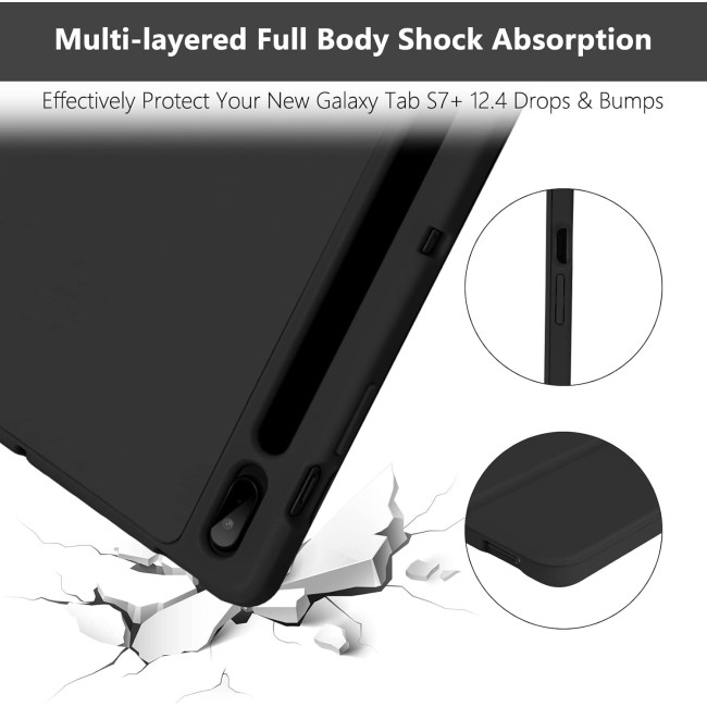 Чохол TQQ ESGWGFFGs7s8PTB1 для Samsung Galaxy Tab S7 FE S8 12.4 дюймів, з тримачем для ручки, чорний (2124)