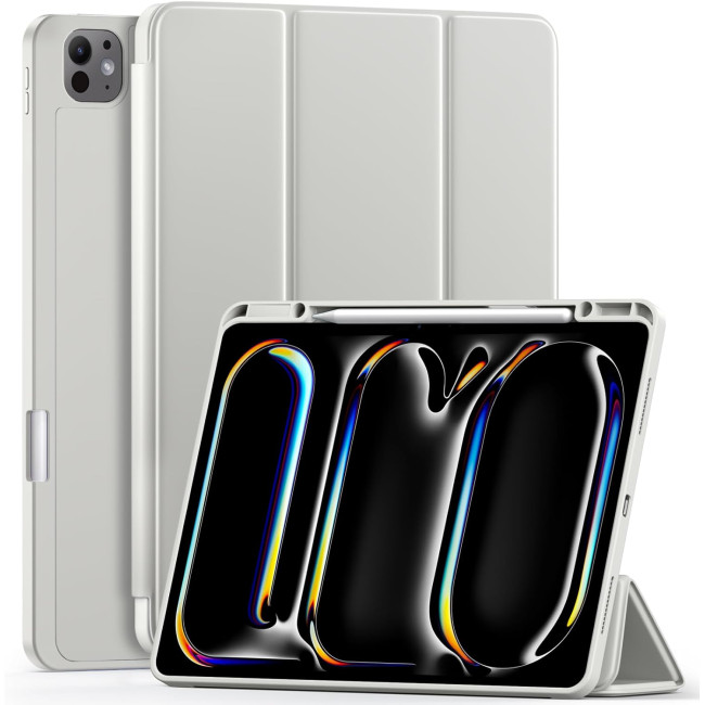 Чохол Vobafe для iPad Pro 13 (M4) 2024 з тримачем для олівців, трискладною підставкою, гнучка задня кришка TPU, світло-сірий (2042)