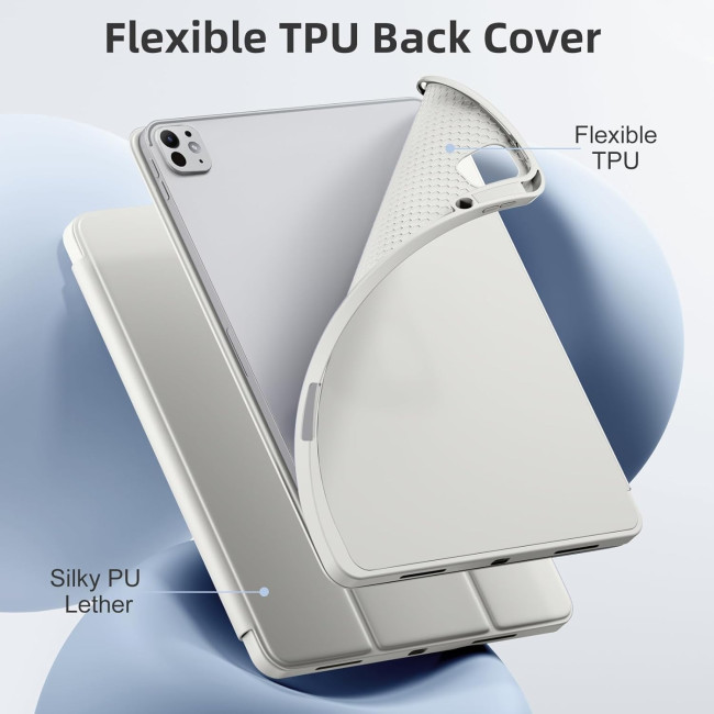 Чохол Vobafe для iPad Pro 13 (M4) 2024 з тримачем для олівців, трискладною підставкою, гнучка задня кришка TPU, світло-сірий (2042)