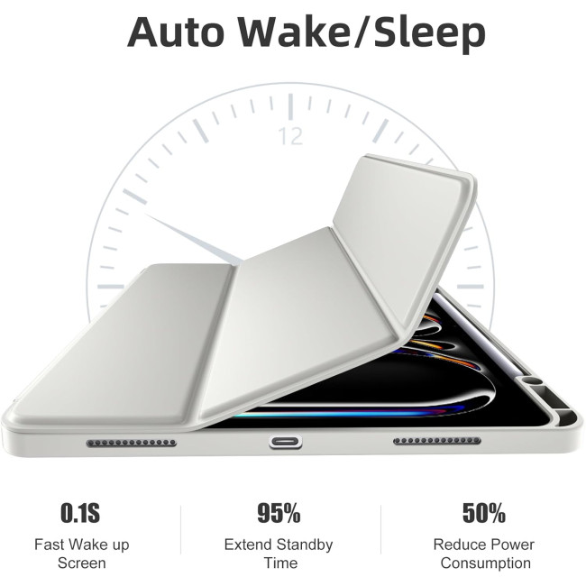 Чохол Vobafe для iPad Pro 13 (M4) 2024 з тримачем для олівців, трискладною підставкою, гнучка задня кришка TPU, світло-сірий (2042)