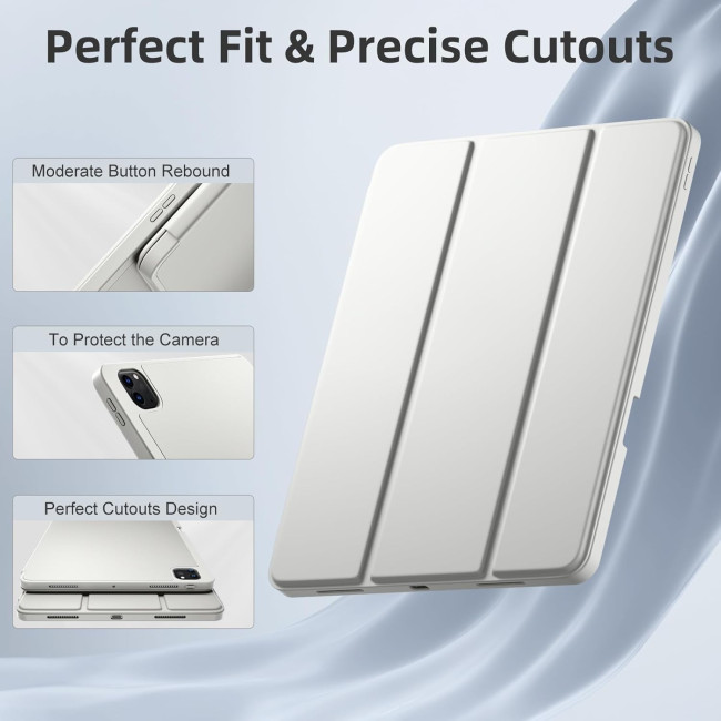 Чохол Vobafe для iPad Pro 13 (M4) 2024 з тримачем для олівців, трискладною підставкою, гнучка задня кришка TPU, світло-сірий (2042)