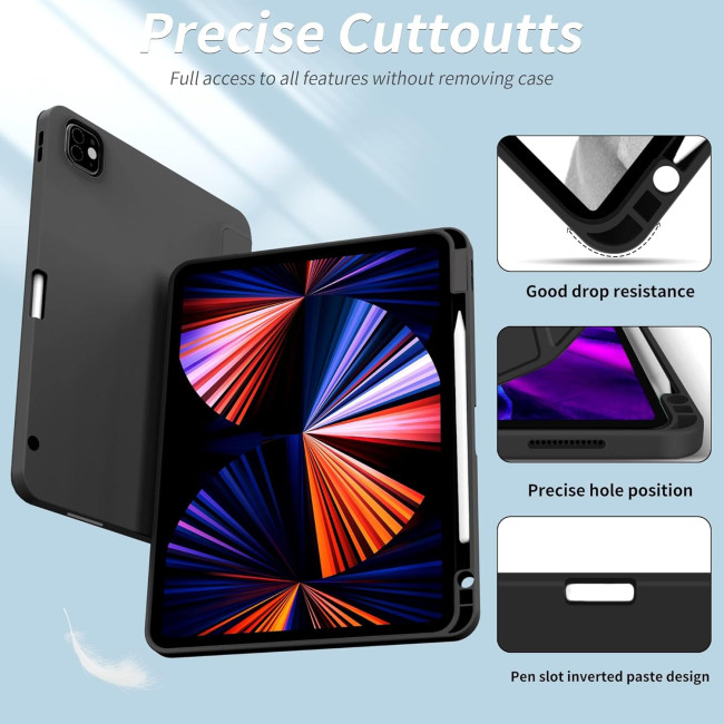 Чохол ZOYU для iPad Pro 11 дюймів 4-го/3-го/2-го покоління 2022/2021/2020 з тримачем для олівців, м'яка задня панель з ТПУ, чорний (2046)