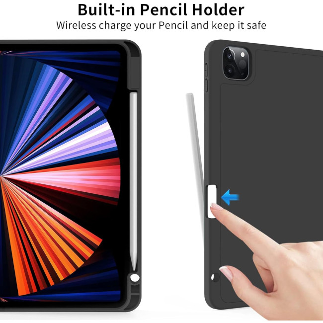 Чохол ZOYU для iPad Pro 11 дюймів 4-го/3-го/2-го покоління 2022/2021/2020 з тримачем для олівців, м'яка задня панель з ТПУ, чорний (2046)