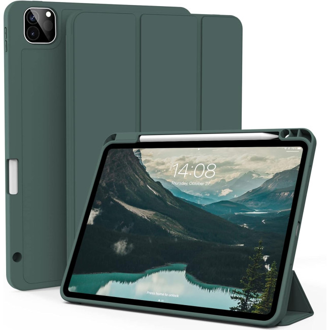 Чохол ZOYU для iPad Pro 11 дюймів 4-го/3-го/2-го покоління 2022/2021/2020 з тримачем для олівців, м'яка задня панель з ТПУ, темно-зелений (2045)