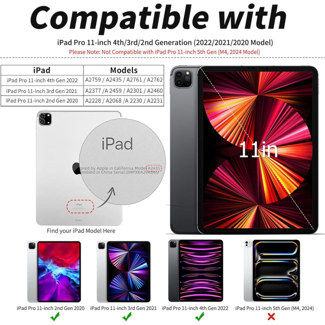 Чохол ZOYU для iPad Pro 11 дюймів 4-го/3-го/2-го покоління 2022/2021/2020 з тримачем для олівців, м'яка задня панель з ТПУ, темно-зелений (2045)