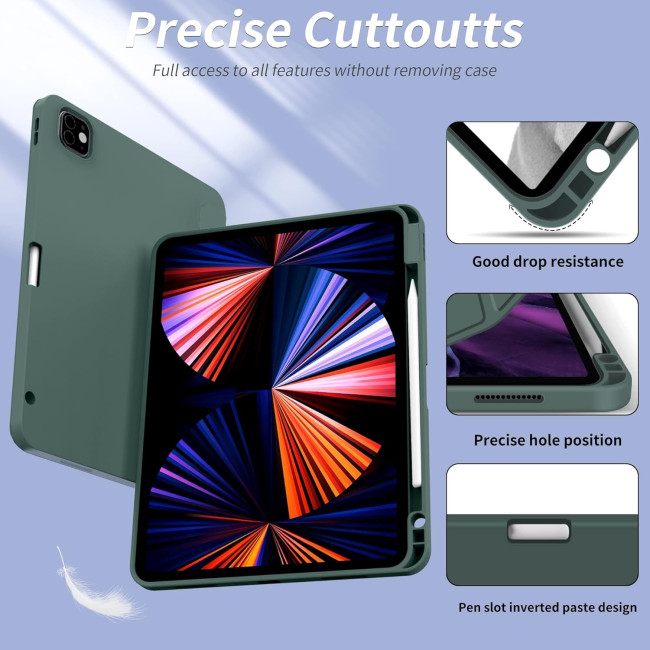 Чохол ZOYU для iPad Pro 11 дюймів 4-го/3-го/2-го покоління 2022/2021/2020 з тримачем для олівців, м'яка задня панель з ТПУ, темно-зелений (2045)