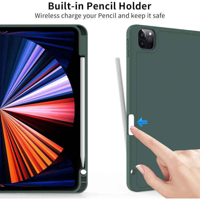 Чохол ZOYU для iPad Pro 11 дюймів 4-го/3-го/2-го покоління 2022/2021/2020 з тримачем для олівців, м'яка задня панель з ТПУ, темно-зелений (2045)