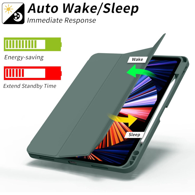 Чохол ZOYU для iPad Pro 11 дюймів 4-го/3-го/2-го покоління 2022/2021/2020 з тримачем для олівців, м'яка задня панель з ТПУ, темно-зелений (2045)