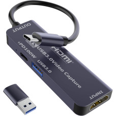 Dbilida Плата відеозахоплення  ‎Dbilida-USB30-VC-100W USB 3.0 з PD 100 Вт, запис 4K, 1080P 60 кадрів/с, сірий (5101)