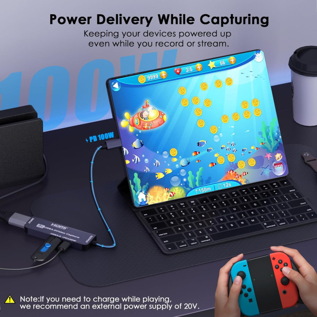 Dbilida Плата відеозахоплення  ‎Dbilida-USB30-VC-100W USB 3.0 з PD 100 Вт, запис 4K, 1080P 60 кадрів/с, сірий (5101)