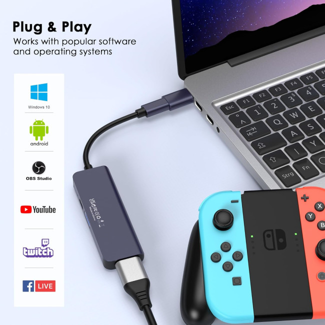 Dbilida Плата відеозахоплення  ‎Dbilida-USB30-VC-100W USB 3.0 з PD 100 Вт, запис 4K, 1080P 60 кадрів/с, сірий (5101)