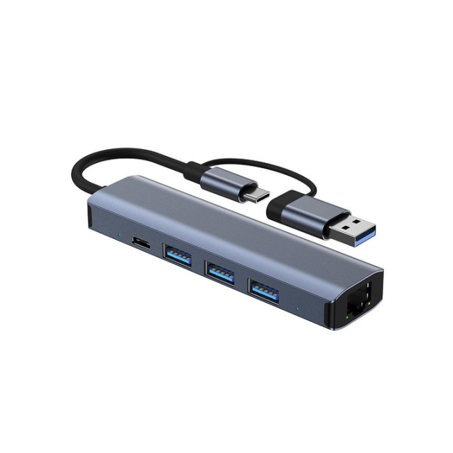 Deepfox Док-станция 2208TU, USB Type-C/Type-A, RJ45 Ethernet LAN адаптер 1000 Мбит/с (5040)