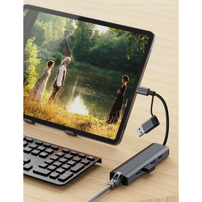 Deepfox Док-станция 2208TU, USB Type-C/Type-A, RJ45 Ethernet LAN адаптер 1000 Мбит/с (5040)