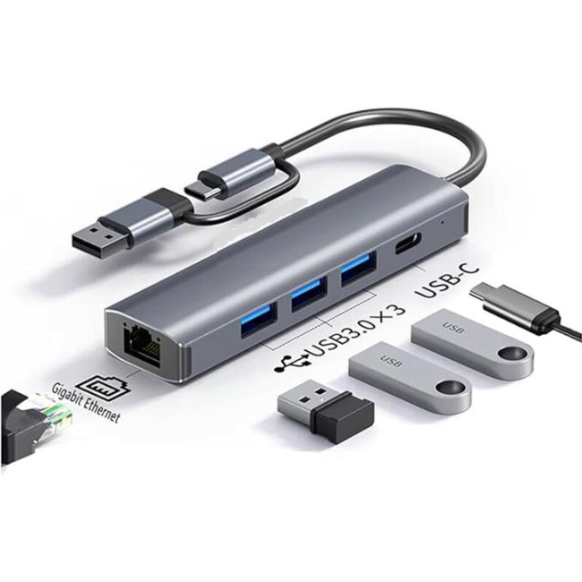 Deepfox Док-станция 2208TU, USB Type-C/Type-A, RJ45 Ethernet LAN адаптер 1000 Мбит/с (5040)