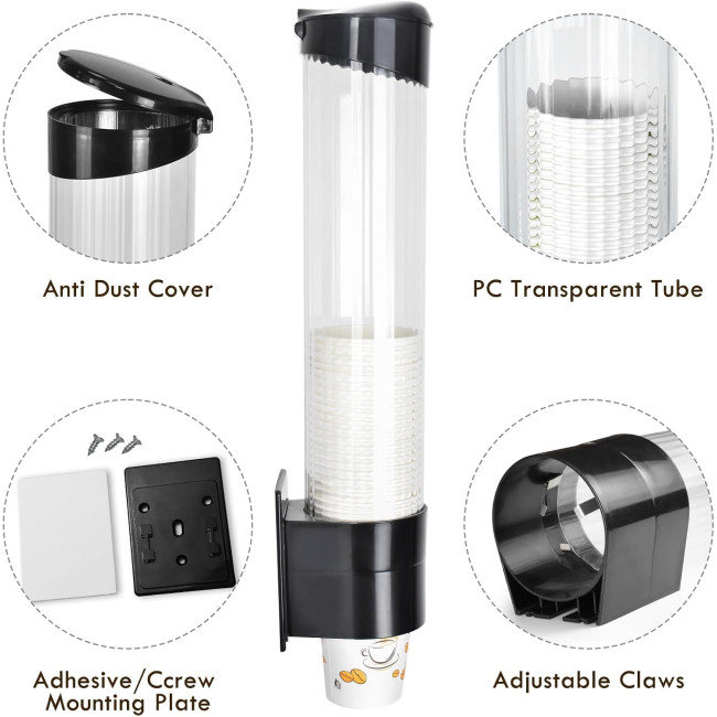 Диспенсер для чашок LBTING, висувний тримач для чашок з кулером для води, підходить для чашок з конічним або плоским дном, чорний (2075)