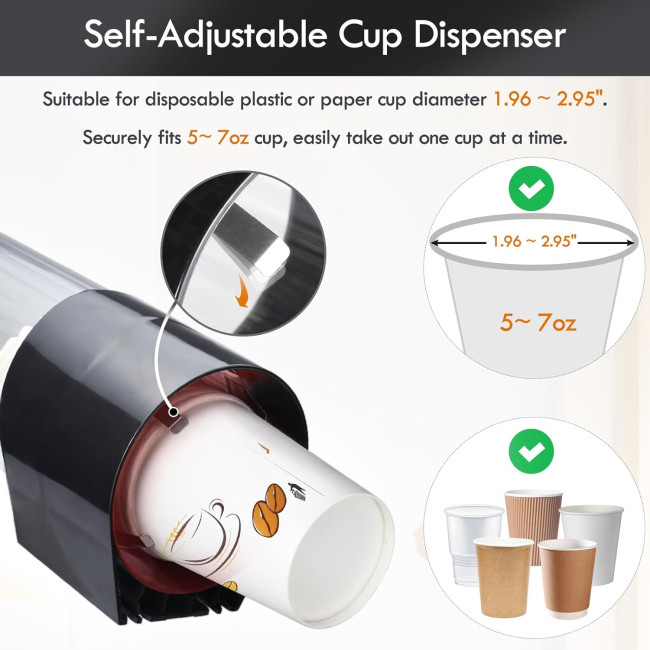 Диспенсер для чашок LBTING, висувний тримач для чашок з кулером для води, підходить для чашок з конічним або плоским дном, чорний (2075)