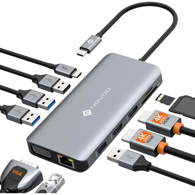 Док-станція NOVOO NHM11D-111S2 USB 3.0 11в1, 5 гігабіт на секунду (2008)