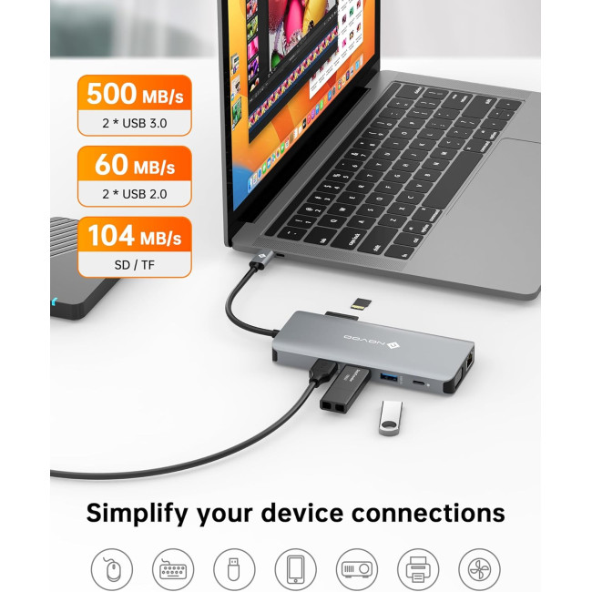 Док-станція NOVOO NHM11D-111S2 USB 3.0 11в1, 5 гігабіт на секунду (2008)