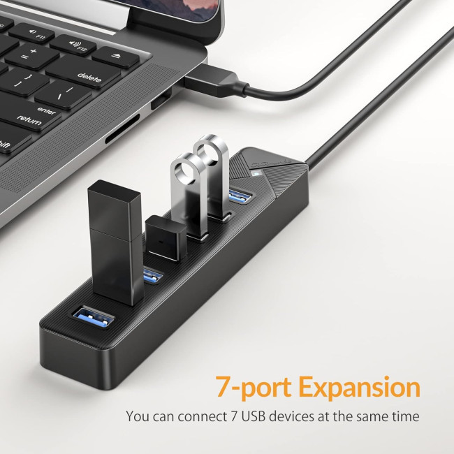 GiGimundo USB-хаб, PG7U 3.0, 7-портовий USB-розподільник, кабель довжиною 1м, чорний (5084)