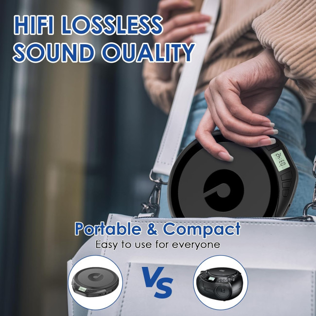 Gueray портативний CD-програвач H-01 для автомобіля, з РК-дисплеєм, чорний (5079)