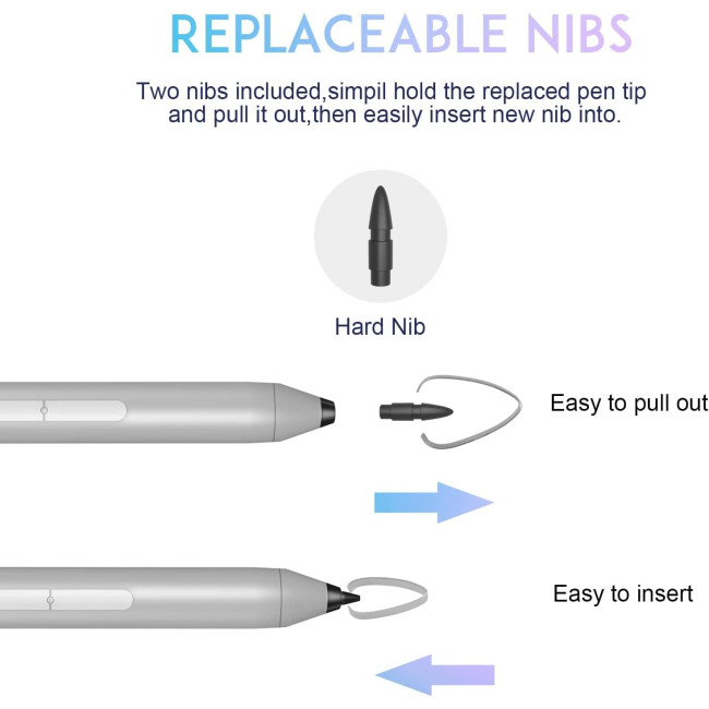 Hacey Стилус K2-C-Surface для Microsoft Surface Pro, з функцією відхилення долоні, 1024 рівні тиску, срібний (5081)