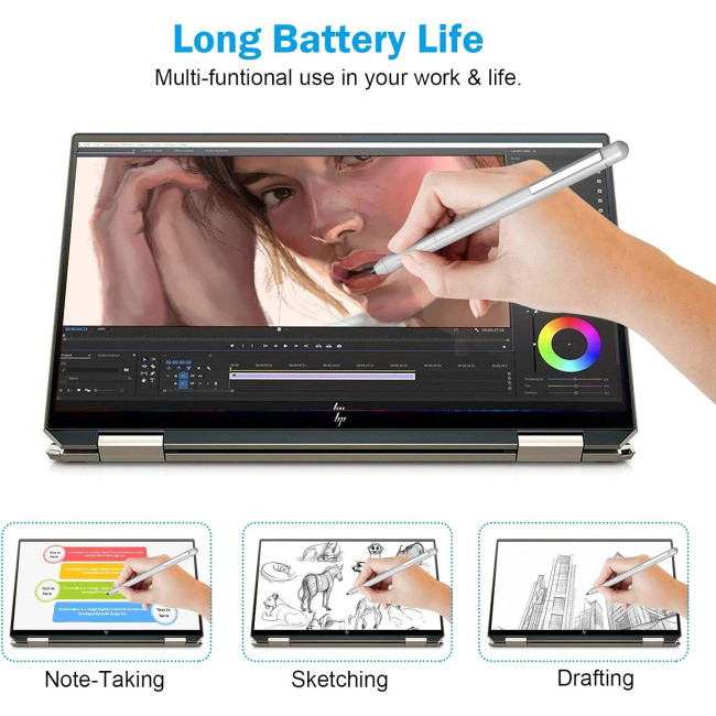 Hacey Стилус K2-C-Surface для Microsoft Surface Pro, з функцією відхилення долоні, 1024 рівні тиску, срібний (5081)