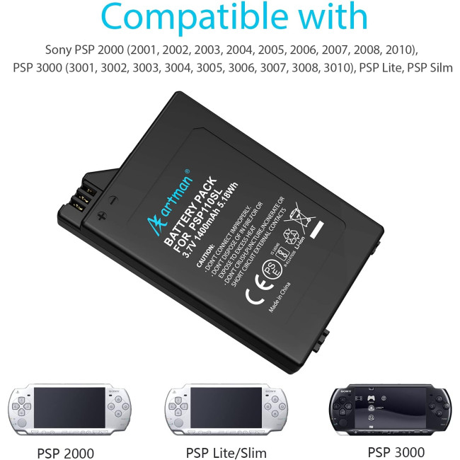 Homesuit Замінний акумулятор Artman PSP-S110, 1400 мАг, для PSP 2000 (5003)