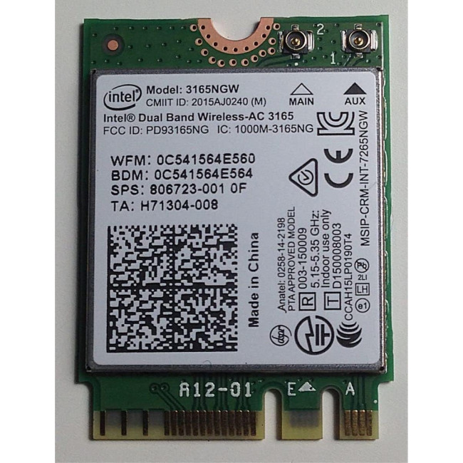 Intel Бездротовий адаптер WIRELESS-AC 3165 3165.NGWG, дводіапазонний, 1x1, AC+BT, M.2 (5029)