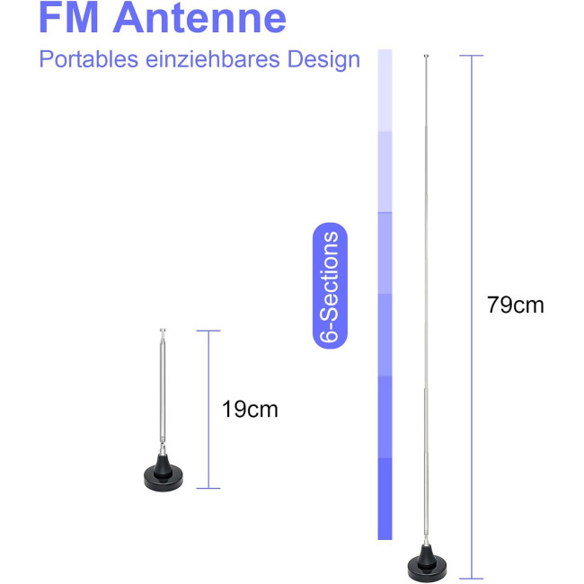 Кімнатна DAB FM-радіоантена Dictien, телескопічна цифрова антена 75 Ом з магнітною основою та 3-метровим кабелем для прийому AV-HiFi (0188)