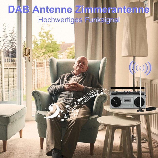 Кімнатна DAB FM-радіоантена Dictien, телескопічна цифрова антена 75 Ом з магнітною основою та 3-метровим кабелем для прийому AV-HiFi (0188)