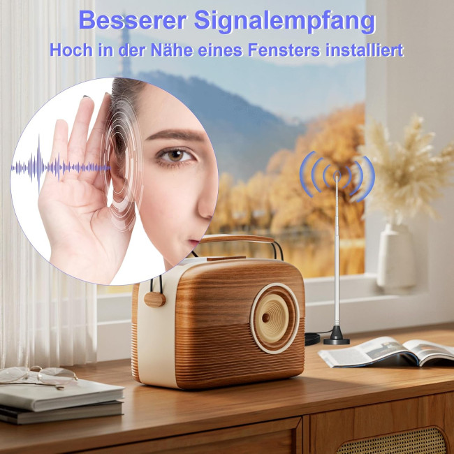 Кімнатна DAB FM-радіоантена Dictien, телескопічна цифрова антена 75 Ом з магнітною основою та 3-метровим кабелем для прийому AV-HiFi (0188)