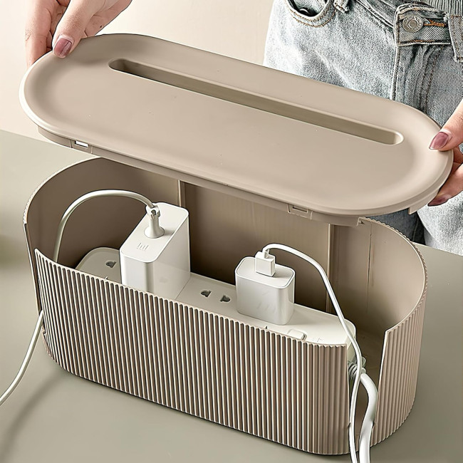 Кабельний органайзер DAWRIS, з кришкою, виготовлений з ABS-пластику, багатофункціональний, із захистом від перенапруги, коричневий (0154)