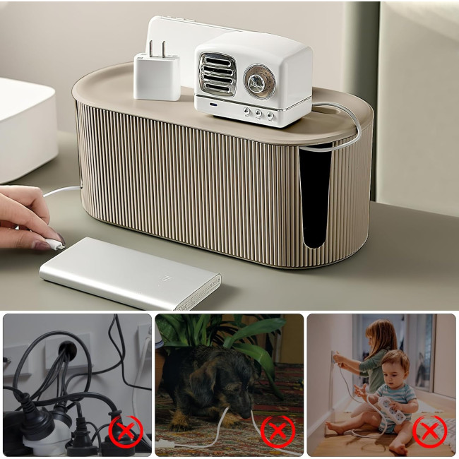 Кабельний органайзер DAWRIS, з кришкою, виготовлений з ABS-пластику, багатофункціональний, із захистом від перенапруги, коричневий (0154)