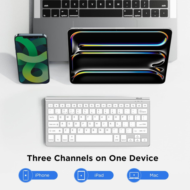 Клавіатура CACOE X60, сумісна з iOS, iPadOS та MacOS, 7 кольорів підсвічування, срібляста (2162)