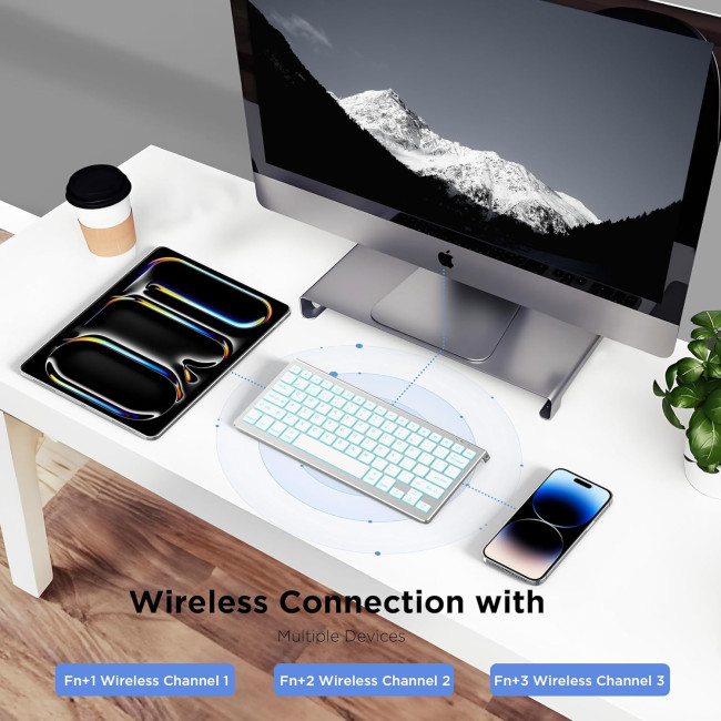 Клавіатура CACOE X60, сумісна з iOS, iPadOS та MacOS, 7 кольорів підсвічування, срібляста (2162)