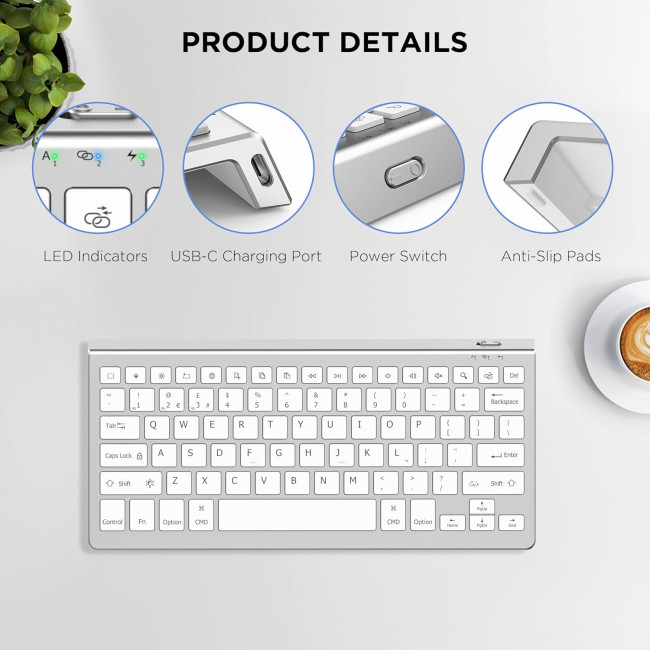 Клавіатура CACOE X60, сумісна з iOS, iPadOS та MacOS, 7 кольорів підсвічування, срібляста (2162)